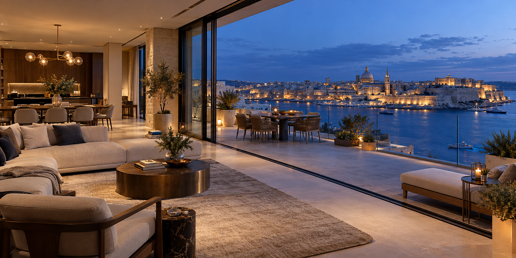 Luxury harbour penthouse interior overlooking Valletta